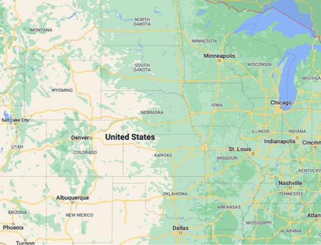 Map of the Upper Midwest of the United States.